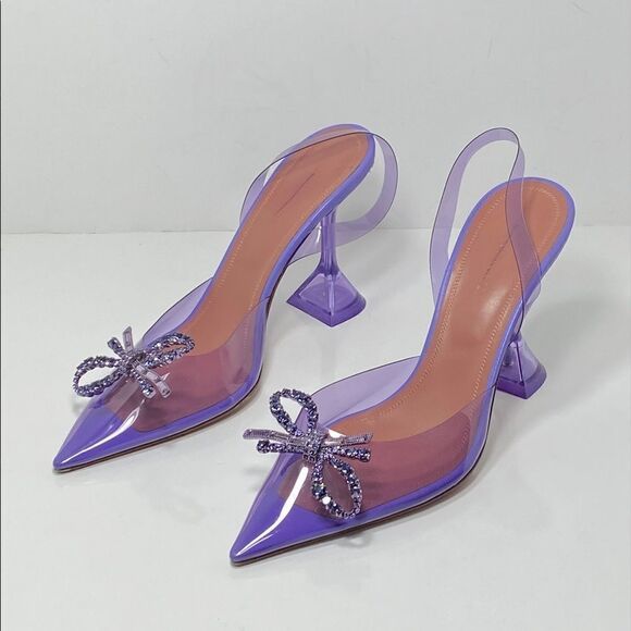 Amina Muaddi Rosie Crystal-Embellished Transparent Slingback Pumps size 39 - Picture 11 of 13